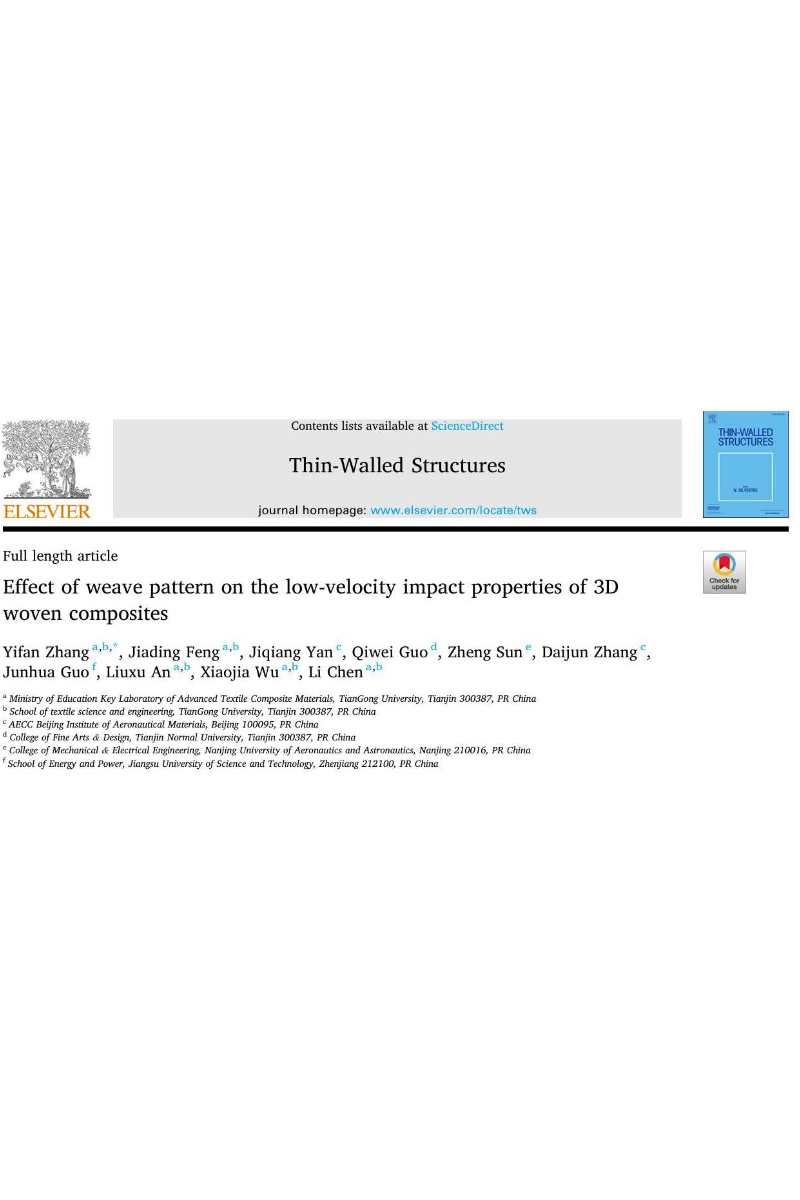 Thin-Walled Structures -Effect of weave pattern on the low-velocity impact properties of 3D woven composites